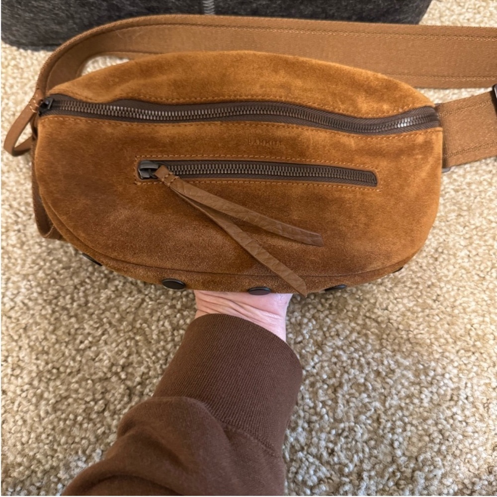 Hammitt Brown Suede Leather Cross-Body Bag with Red Interior